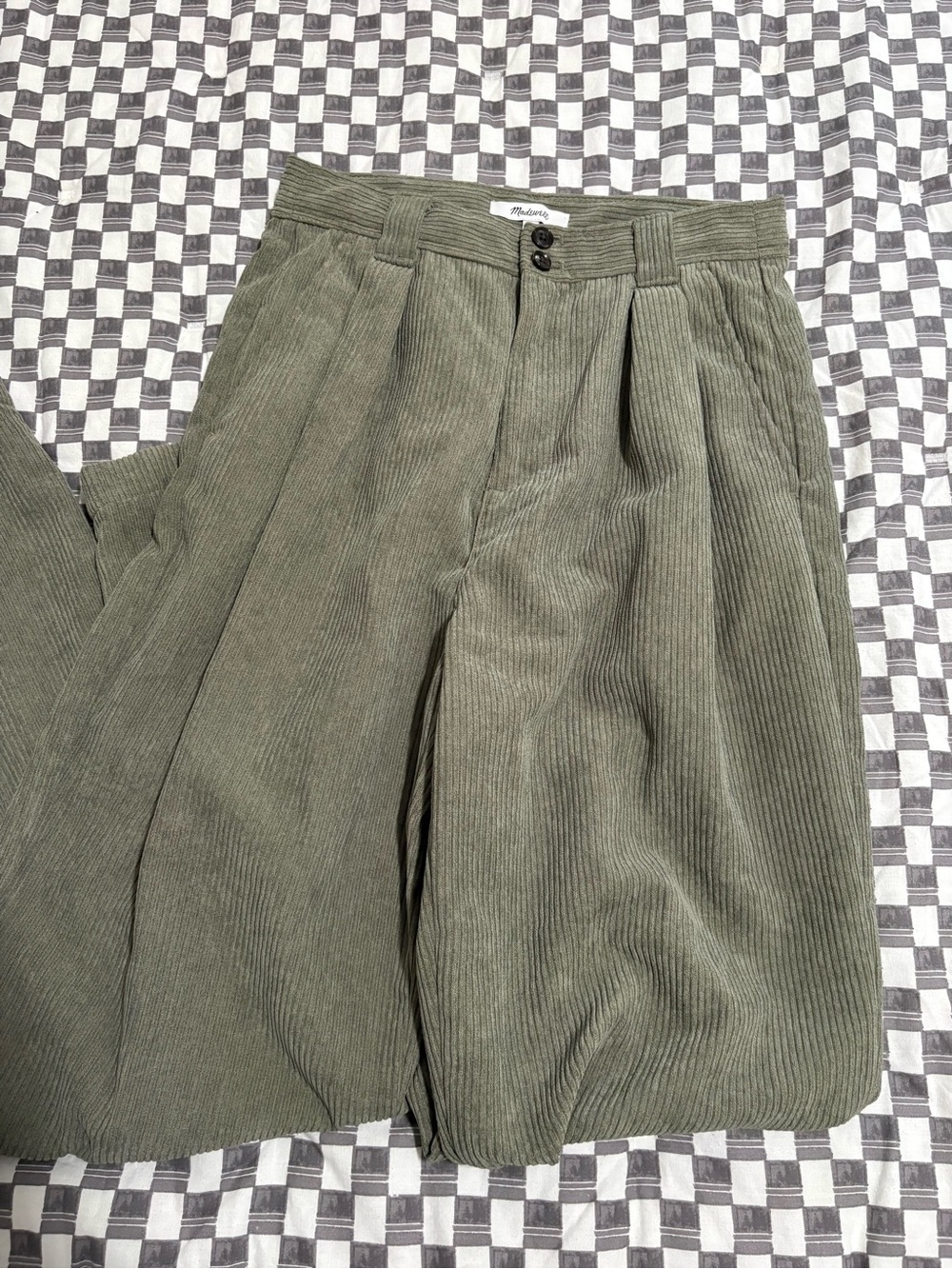 Madewell Olive Green Corduroy Pleated Women's Pants